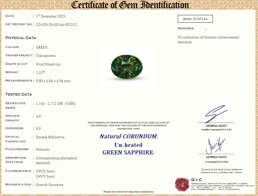 Green Sapphire 2.55ct Oval
