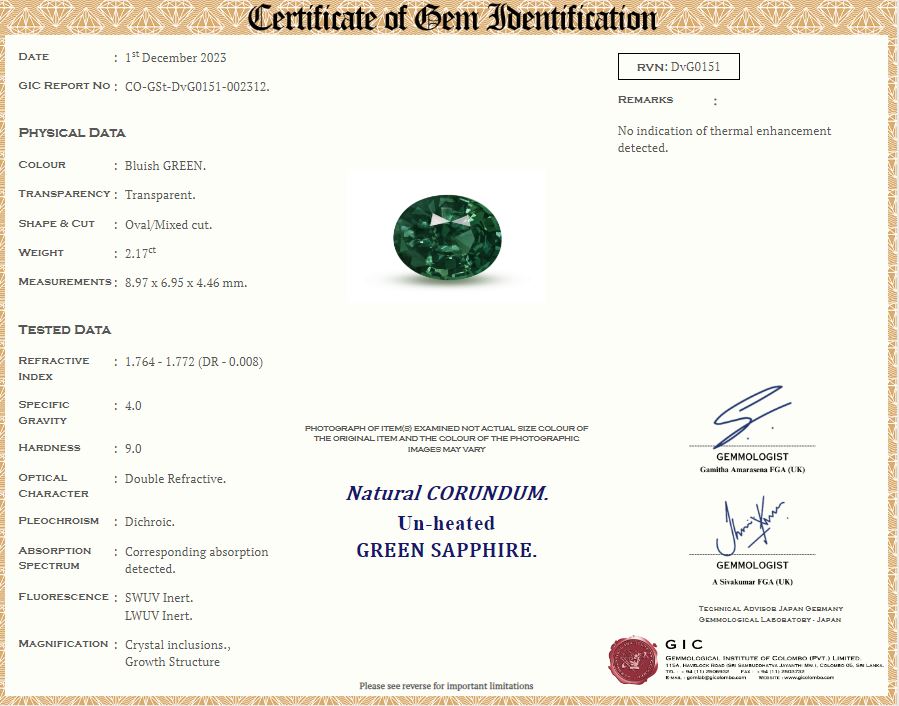 Green Sapphire 2.17ct Oval