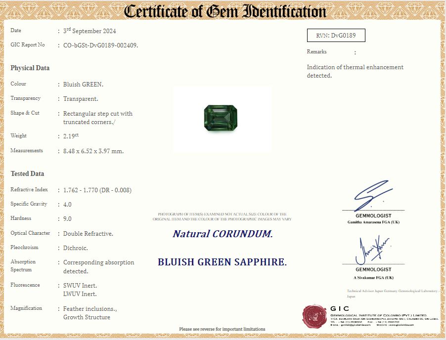 Green Sapphire 2.19ct Octagonal