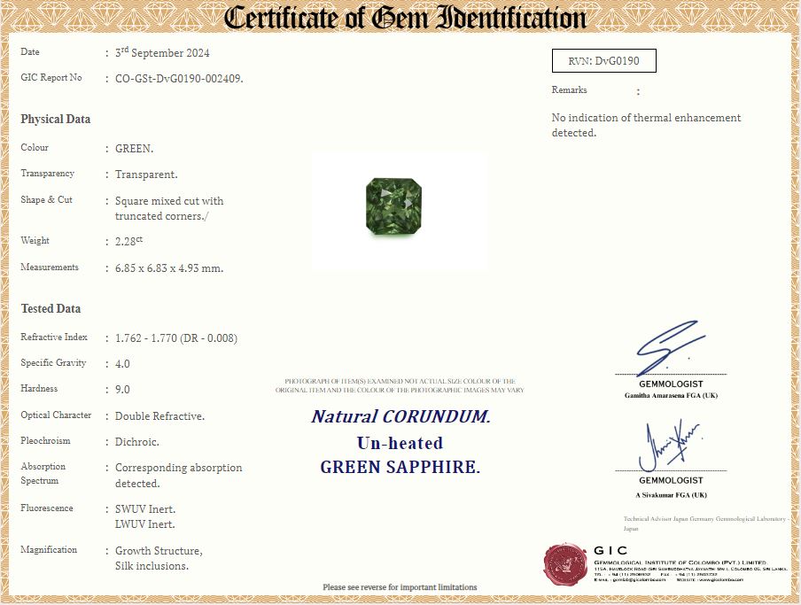 Green Sapphire 2.28ct Radiant